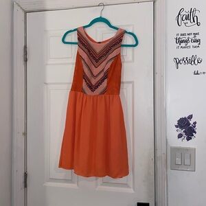 My Michelle Junior's Orange Sleeveless Printed Fit & Flare Dress